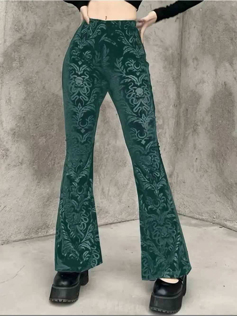 Velvet Flare Pants - Deep Teal Floral Devore